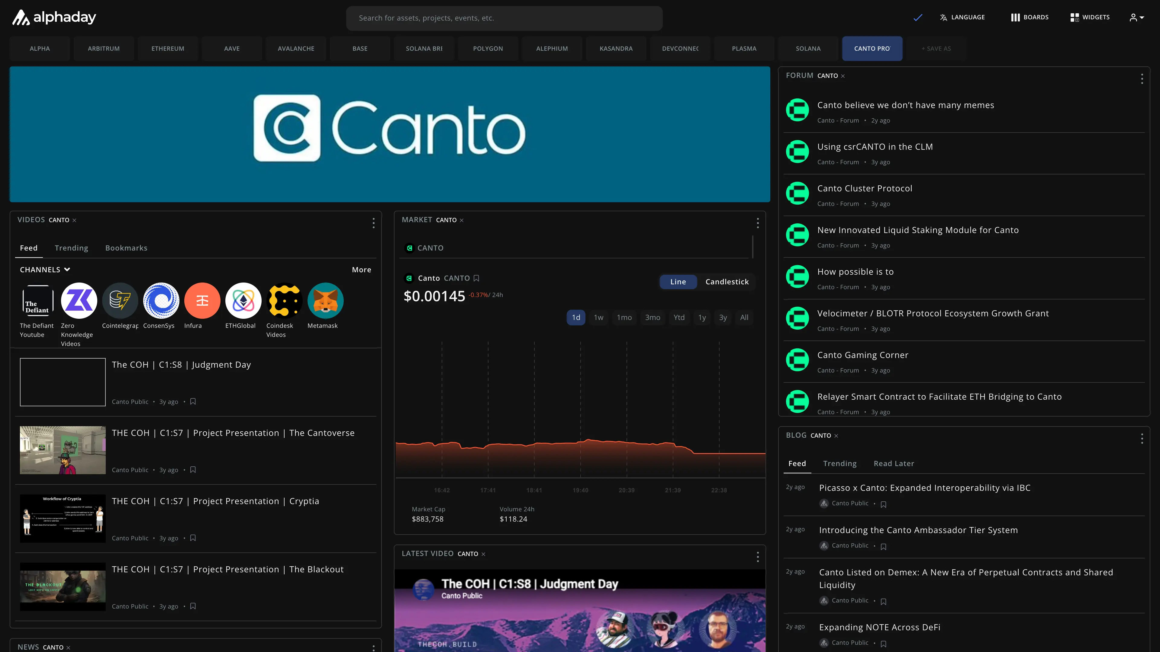 Canto Protocol dashboard preview