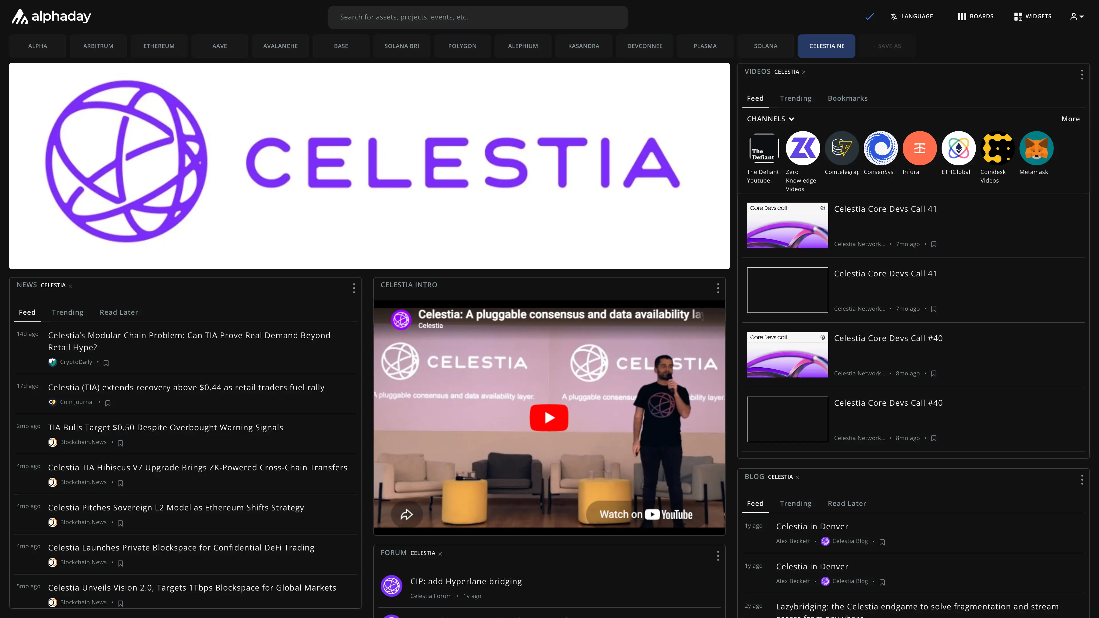 Celestia Network dashboard preview