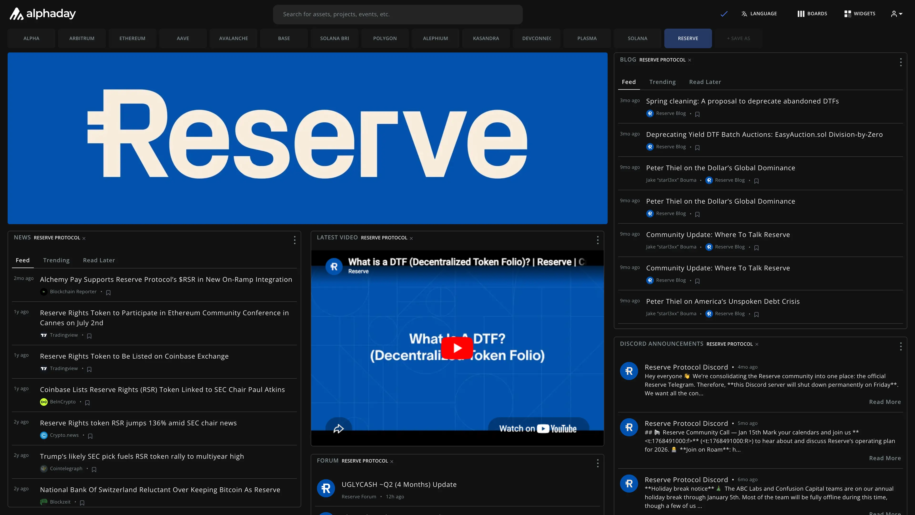 Reserve dashboard preview