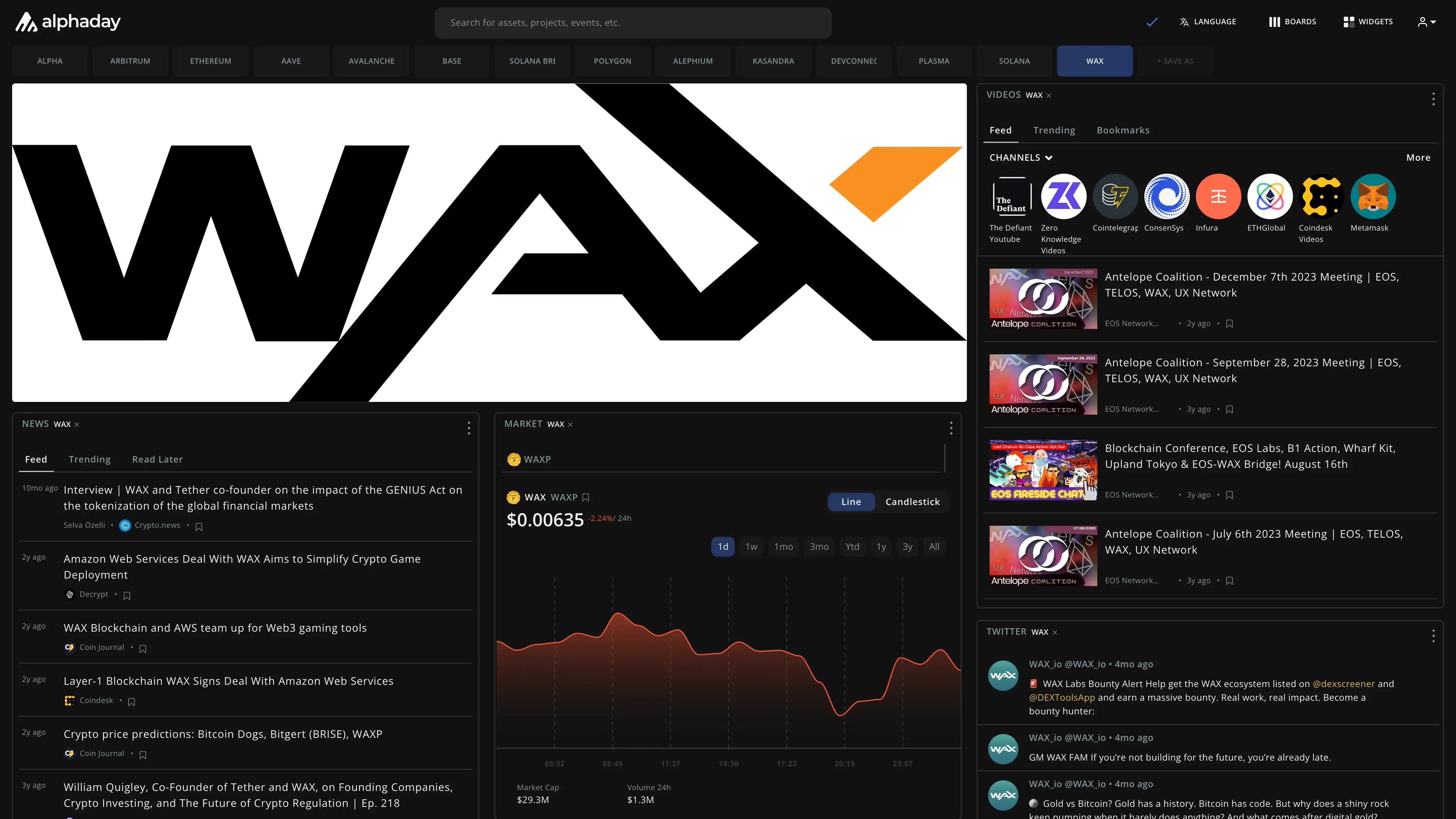 WAX dashboard preview